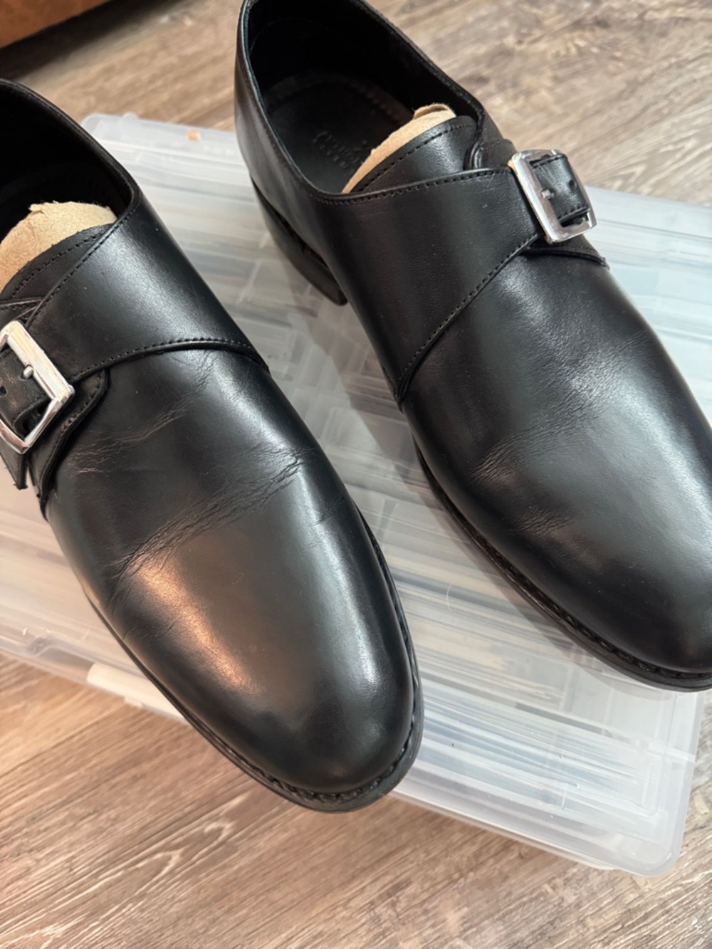 Men's Black Leather Single Monk Strap Dress Oxfords
